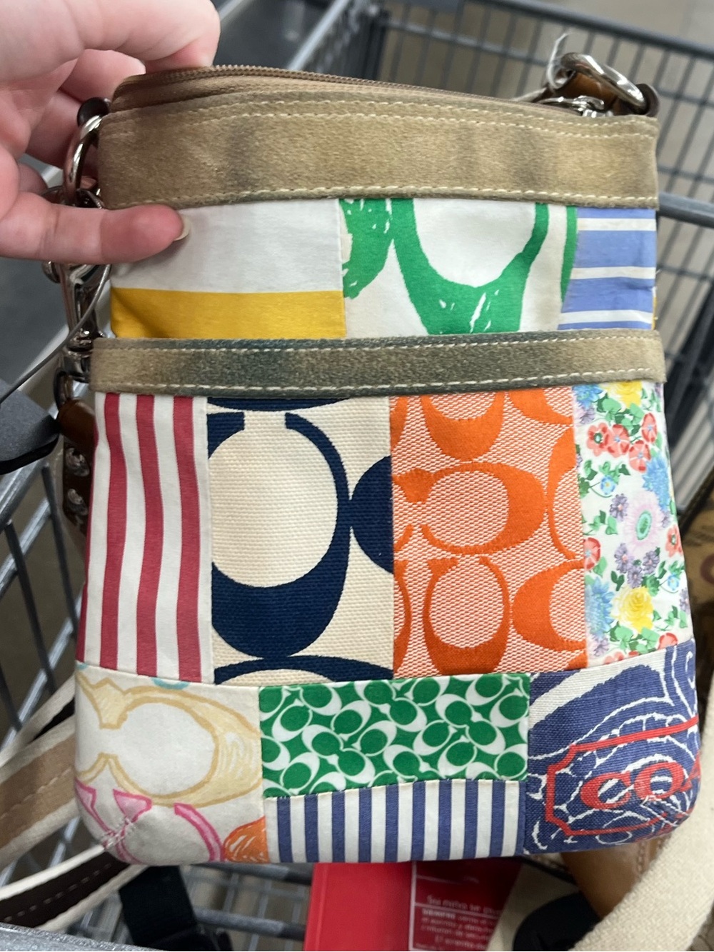 Coach Multicolor Patchwork Crossbody Bag with Tan Trim
